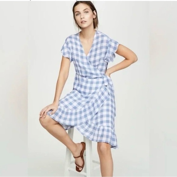 Rails Brigitte Belted Wrap Dress in Periwinkle & White Check Size XS - Picture 3 of 16